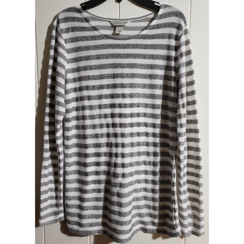 Christopher & Banks size small gray and white striped long sleeve